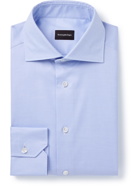 ERMENEGILDO ZEGNA - Cutaway-Collar Cotton-Jacquard Shirt - Blue - EU 38