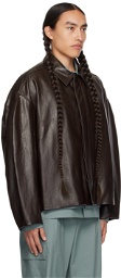 LE17SEPTEMBRE Brown Buttoned Faux-Leather Jacket