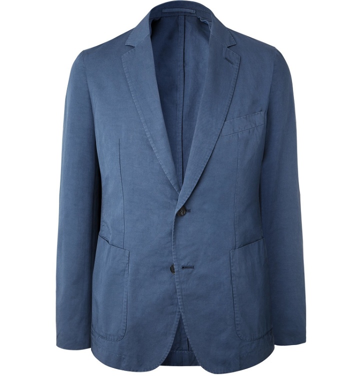 Photo: Officine Generale - Slim-Fit Garment-Dyed Cotton and Linen-Blend Suit Jacket - Blue