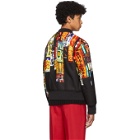 Neil Barrett Black and Multicolor Shinjuku-Soho Print Slim Bomber Jacket