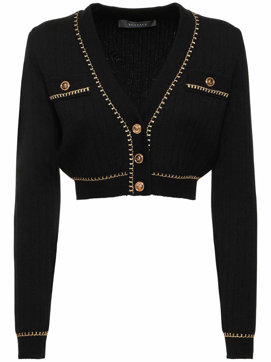 VERSACE カーディガン VERSACE - Checkerboard Wool Crop Cardigan Versace