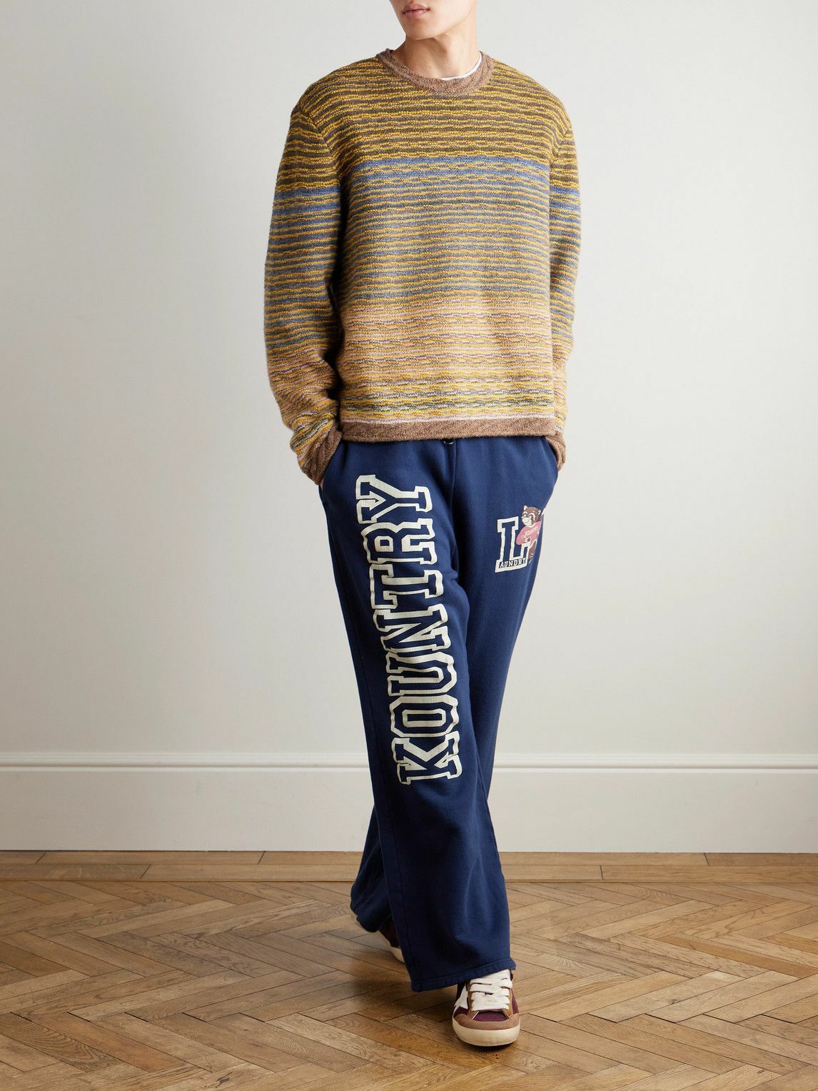 KAPITAL - Printed Cotton-Blend Jersey Sweatpants - Blue