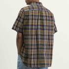 Beams Plus Men's Short Sleeve Button Down Madras Shirt in Brown