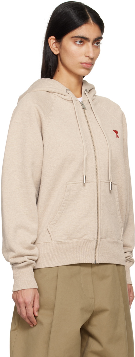 AMI Paris Beige Ami de Cœur Zip Hoodie AMI