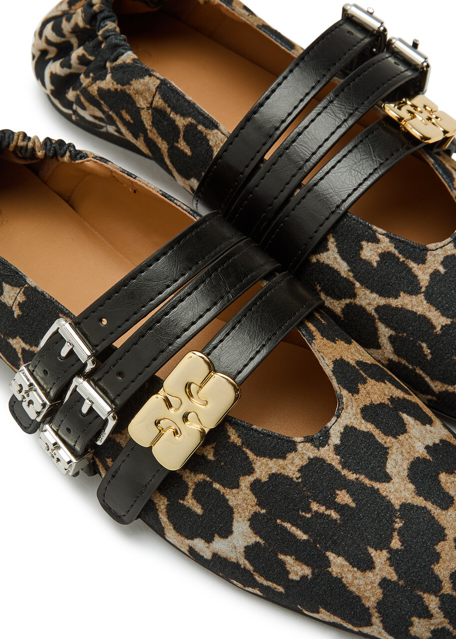Ganni Leopard-print Suede Ballet Flats
