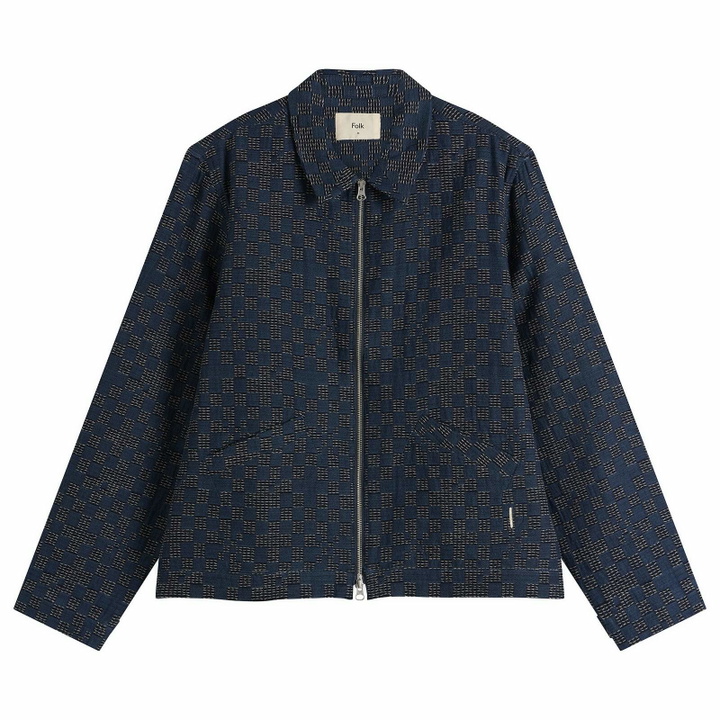 Photo: Folk Men's Signal Blouson Jacket in Indigo Mix Checkerboard