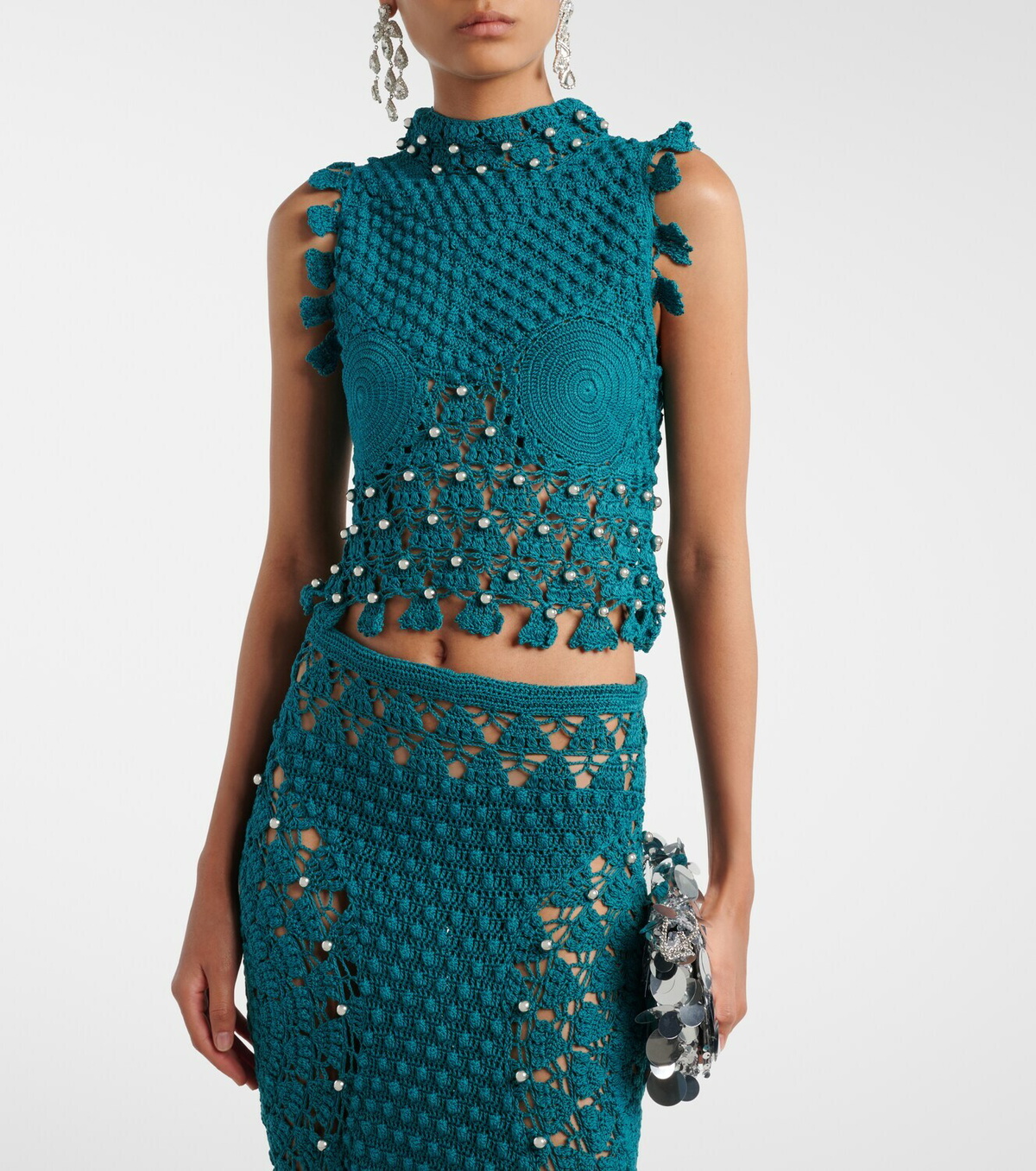 Rabanne Embellished cotton crochet top