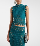 Rabanne Embellished cotton crochet top