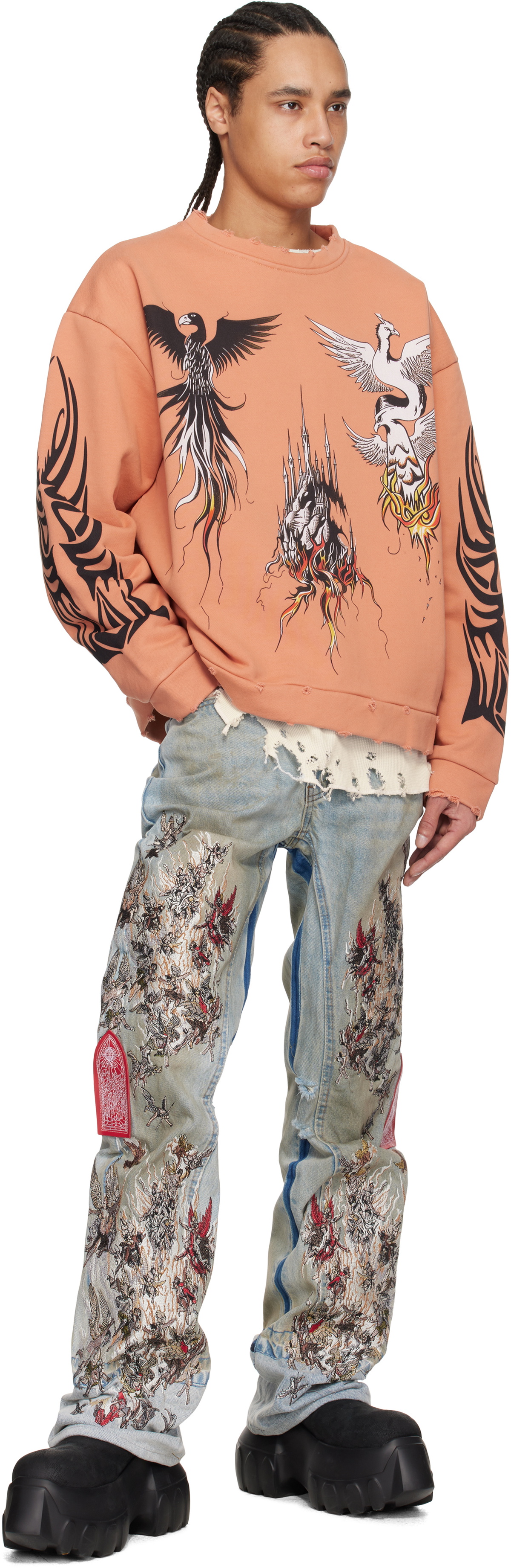 Who Decides War Orange Nefarious Winged Crewneck Sweater