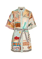 Alemais Michelle Printed Belted Linen Mini Shirt Dress Multicoloured