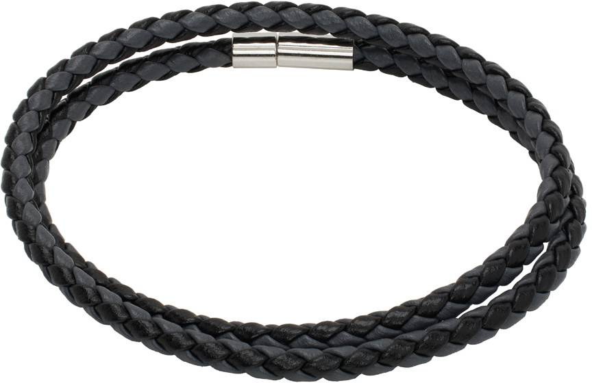 Hugo Black & Gray Double-Wrap Two-Tone Leather Bracelet
