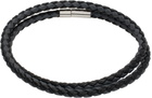 Hugo Black & Gray Double-Wrap Two-Tone Leather Bracelet