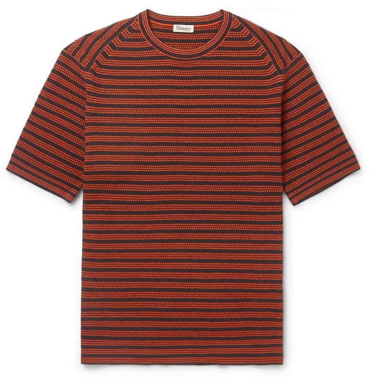 Photo: Camoshita - Striped Ribbed Cotton Sweater - Men - Orange