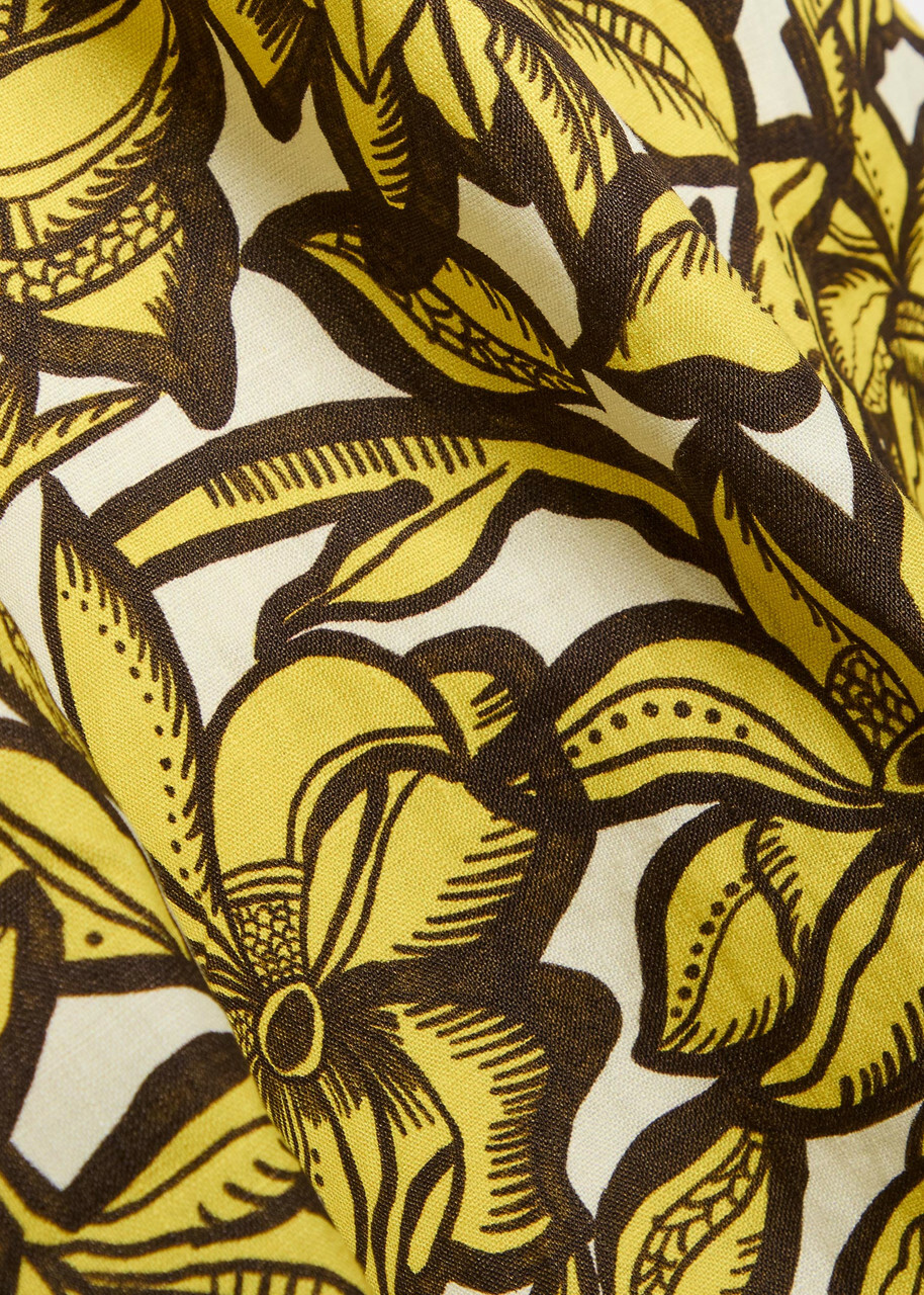 Alemais Mona Printed Halterneck Hemp Mini Dress Yellow