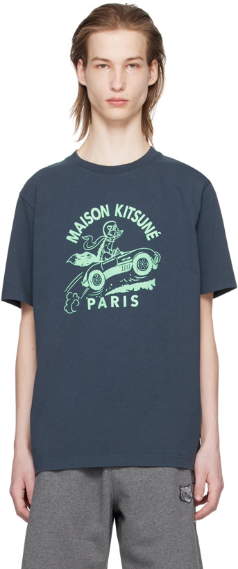 Photo: Maison Kitsuné Navy Racing Fox T-Shirt