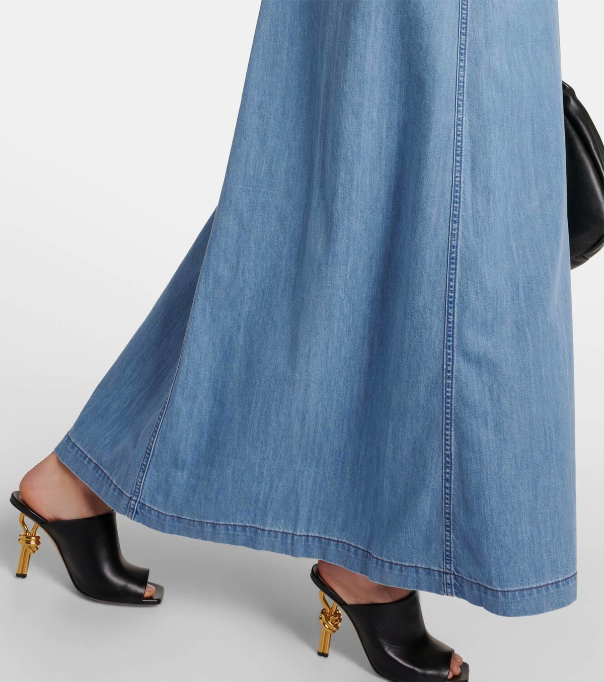 white christmas dresses Denim Dress With Pleated Chiffon Hem – Metamorphoza main image 1