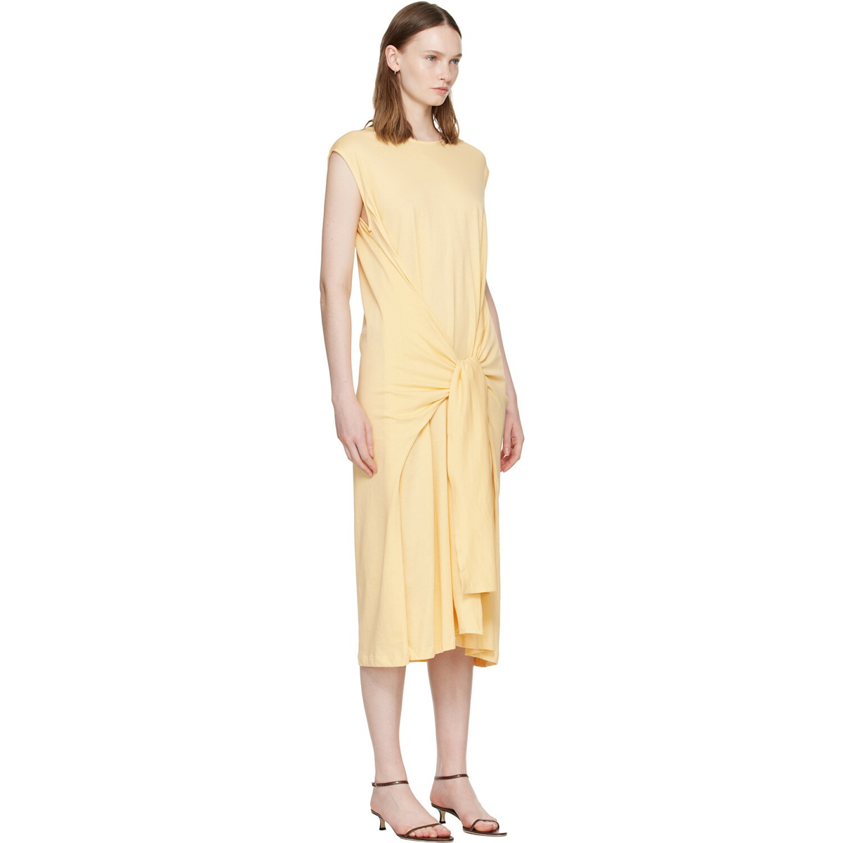 TOTEME Yellow Tie-Waist Jersey Midi Dress