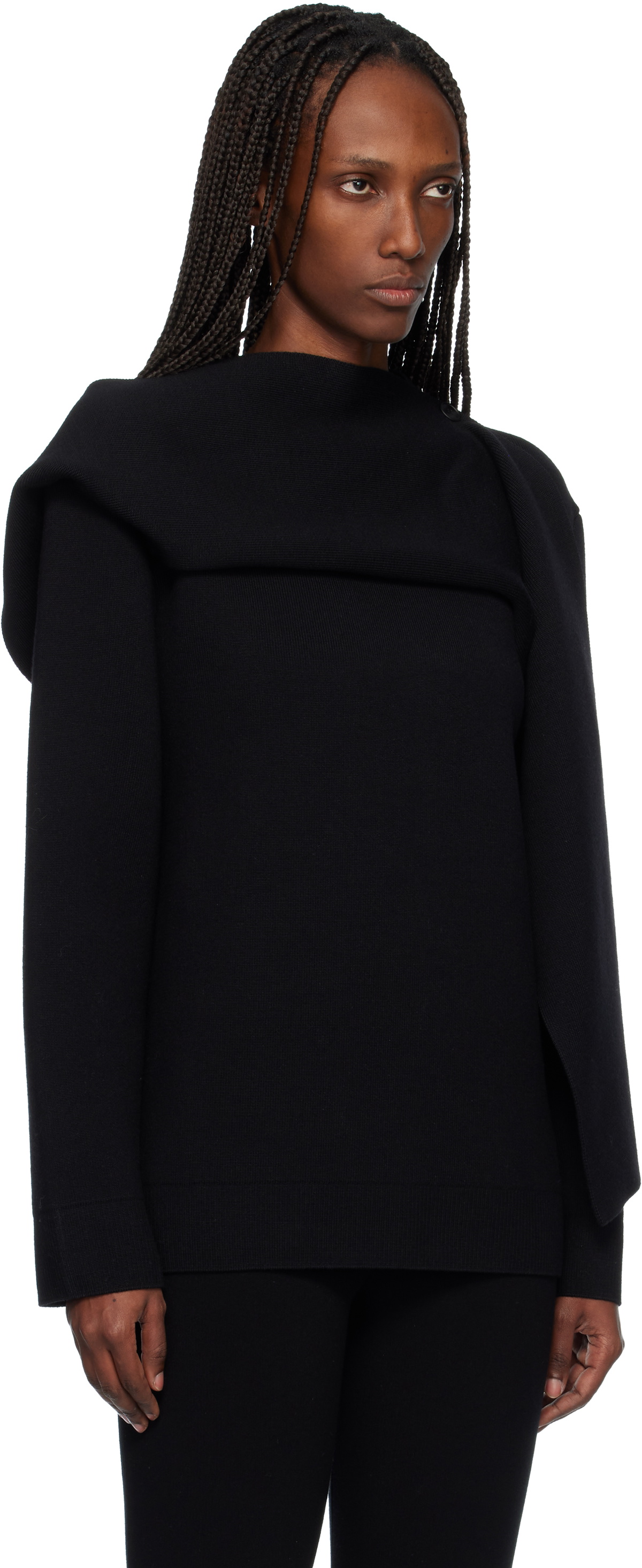 Courrèges Black Scarf Oversized Wool Sweater