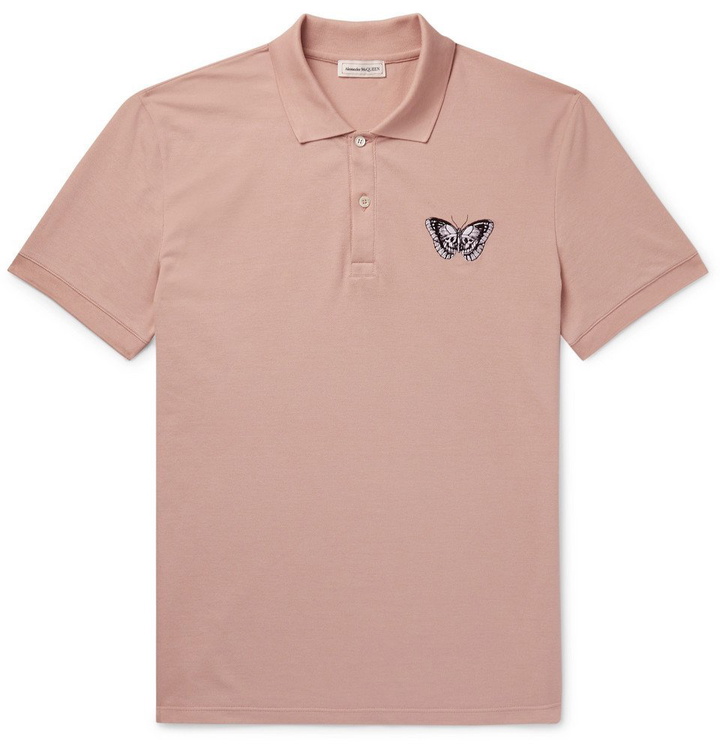 Photo: Alexander McQueen - Embroidered Cotton-Piqué Polo Shirt - Pink