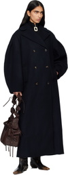 GANNI Navy Wool Oversized Long Peacoat