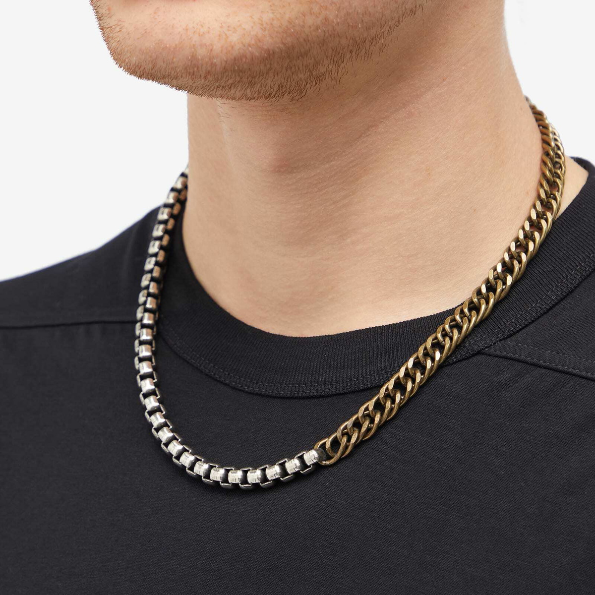 Dries Van Noten Men's Mixed Metal Chain Necklace in Silver