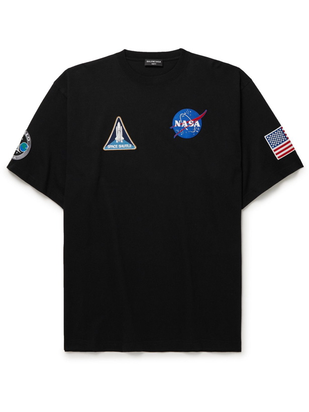 Photo: Balenciaga - NASA Oversized Appliquéd Cotton-Jersey T-Shirt - Black