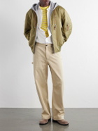 LOEWE - Anagram-Embroidered Leather and Jersey-Trimmed Satin Bomber Jacket - Green
