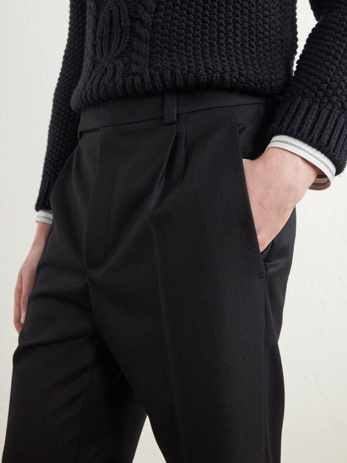 SAINT LAURENT - Tapered Brushed Wool Trousers - Black