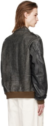 The Frankie Shop Gray Wyatt Leather Bomber Jacket