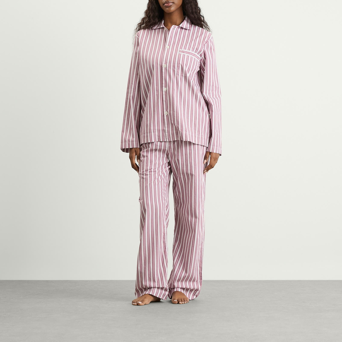 Tekla Fabrics Sleep Shirt in Rhubarb Stripes