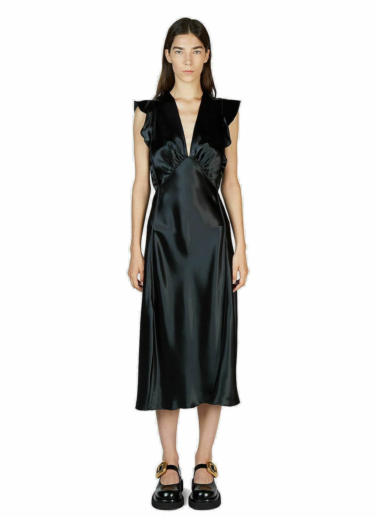 Fluid Ruffle Dress in Black Bottega Veneta