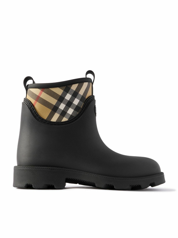 Photo: Burberry - Checked Twill-Trimmed Rubber Rain Boots - Black