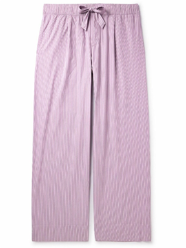 Photo: TEKLA - Birkenstock Straight-Leg Pleated Striped Organic Cotton-Poplin Pyjama Bottom - Purple
