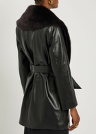 Nour Hammour Kelsey Fur-trimmed Belted Leather Jacket Black