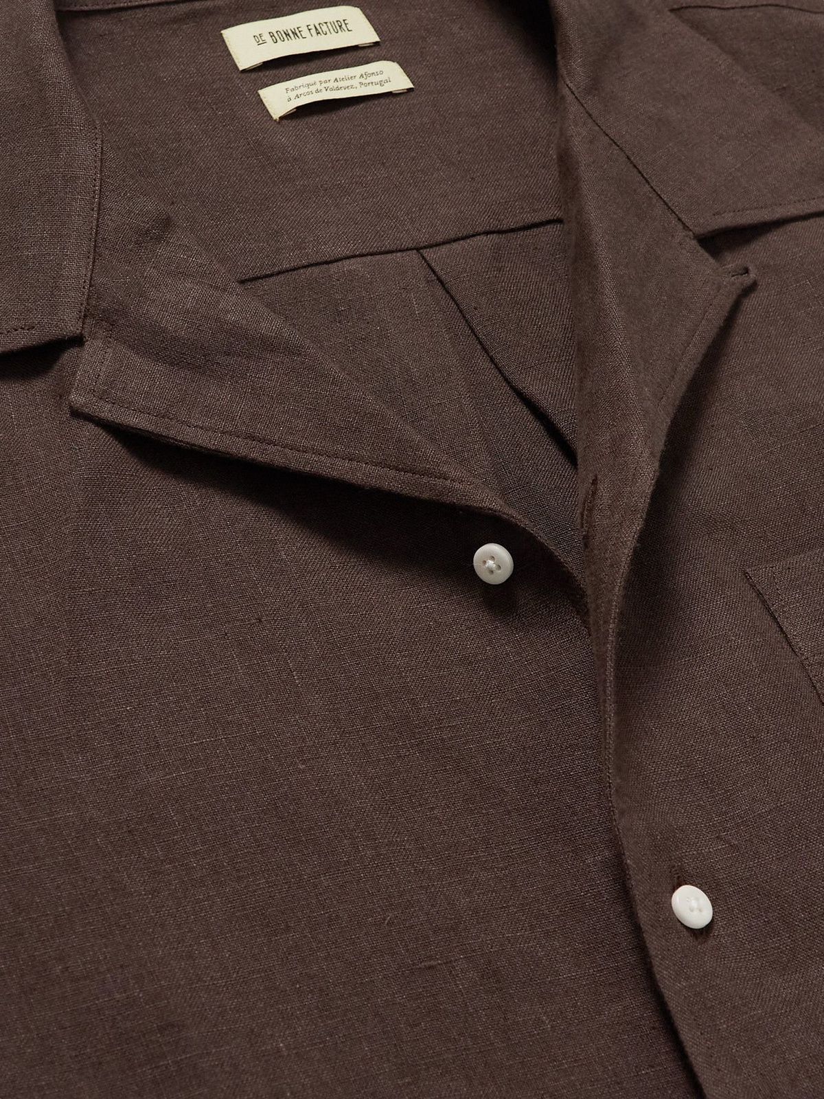 De Bonne Facture - Camp-Collar Linen Shirt - Brown De Bonne Facture