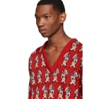 Gucci Red Wool Pig V-Neck Sweater