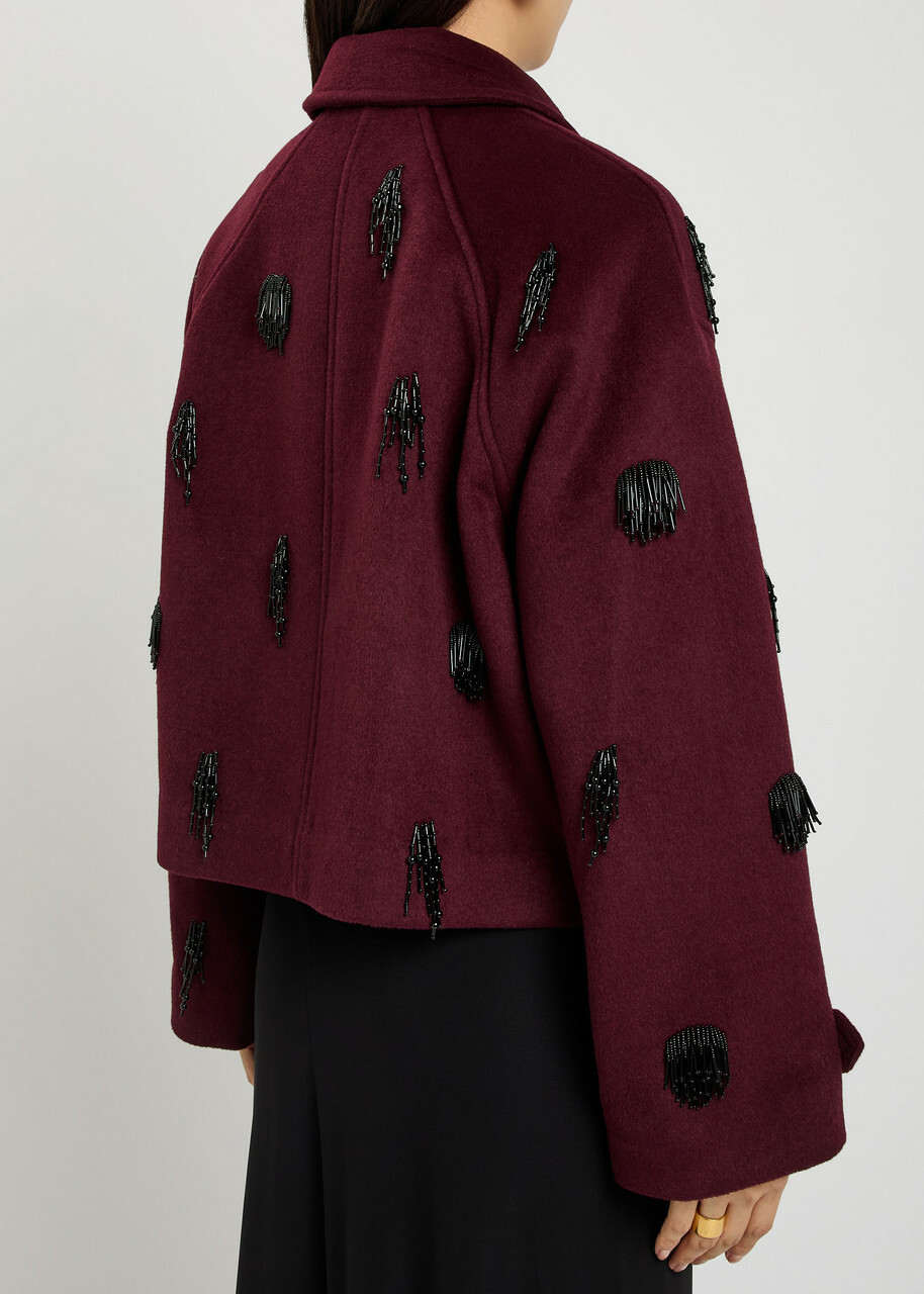 Simkhai Katya Bead-embellished Wool-blend Jacket Red