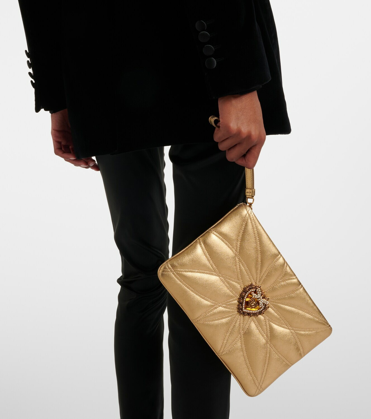 Dolce&Gabbana Devotion Mini metallic leather pouch