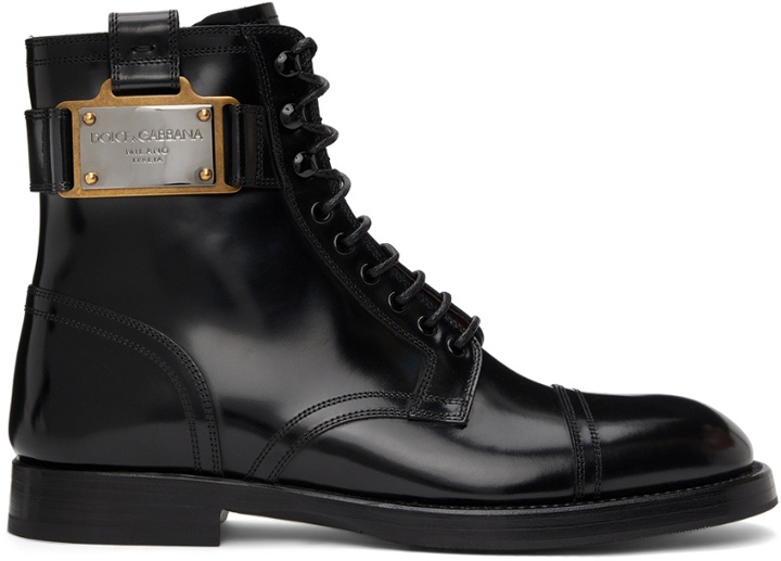 Photo: Dolce & Gabbana Black Branded Plate Boots