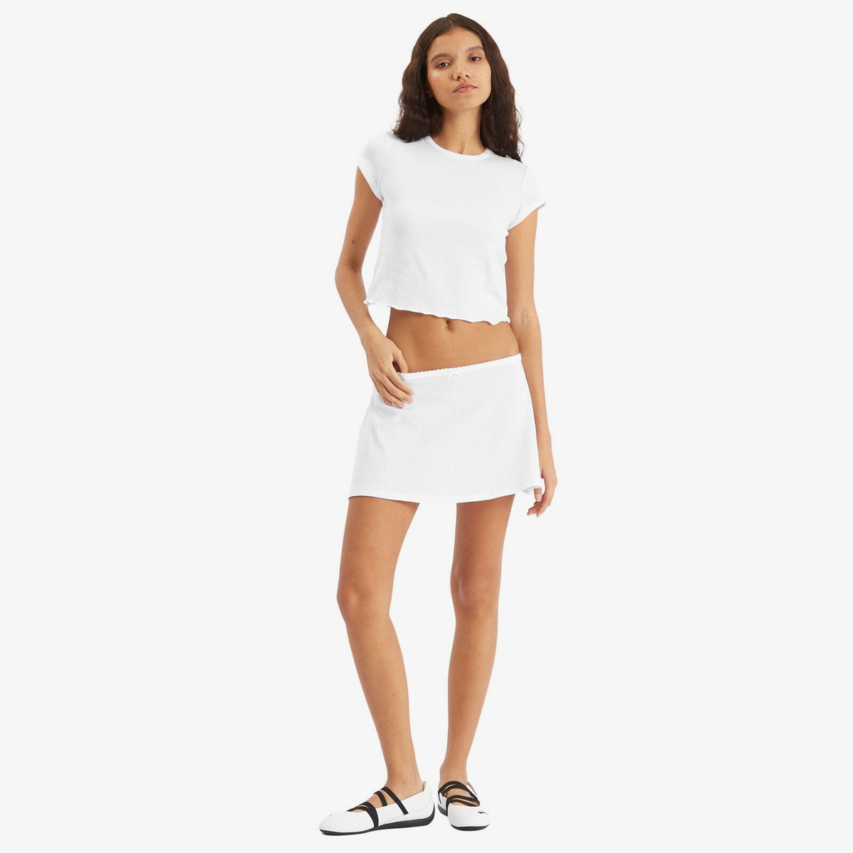 SKIMS Women's Drop Needle Pointelle Mini Skirt in Snow