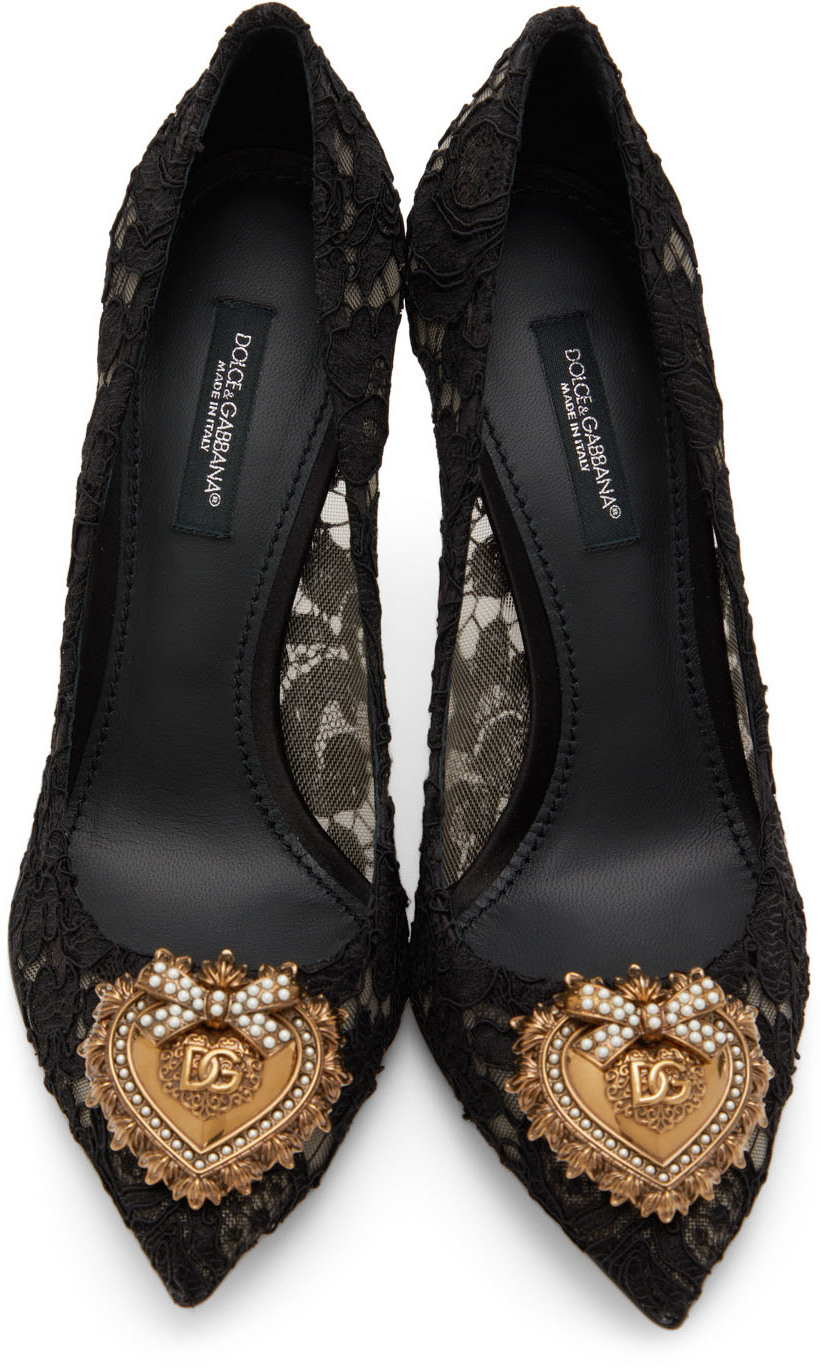 Dolce & Gabbana Black Taormina Devotion Heart Lace Pumps