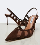 Aquazzura Screen 85 suede and mesh slingback pumps
