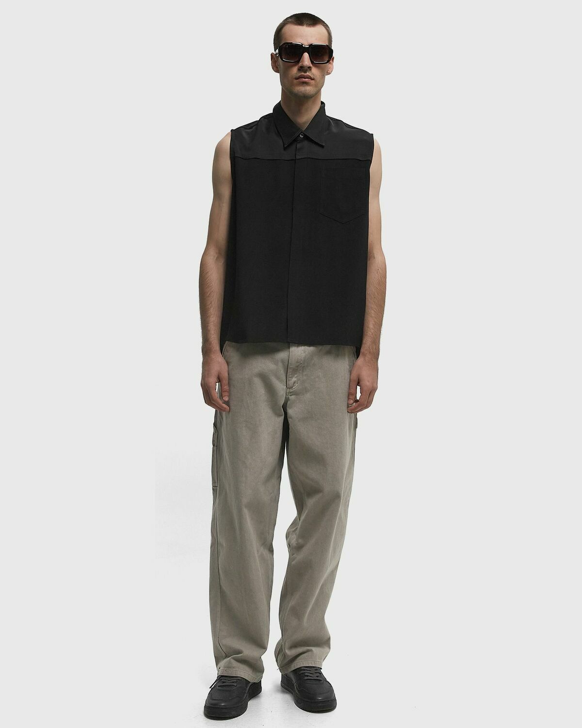 AMI Paris CLASSIC SLEEVELESS SHIRT Black Mens Shortsleefe