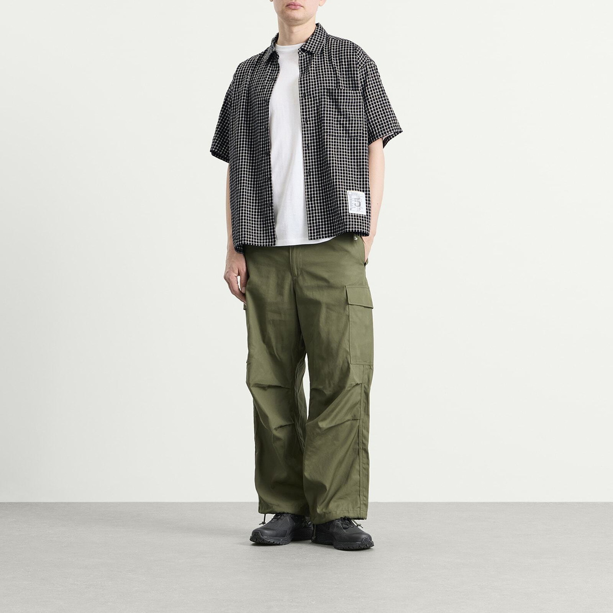 Neighborhood Men's BW Check Short Sleeve Shirt in Black