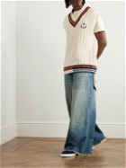 Moncler Genius - Palm Angels Logo-Appliquéd Cable-Knit Wool Sweater Vest - White