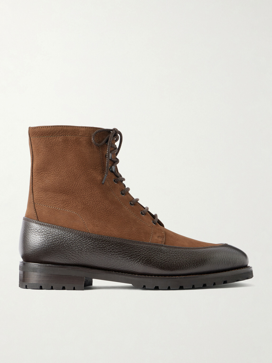 MORJAS - Country Leather-Trimmed Nubuck Lace-Up Boots - Brown