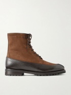 MORJAS - Country Leather-Trimmed Nubuck Lace-Up Boots - Brown