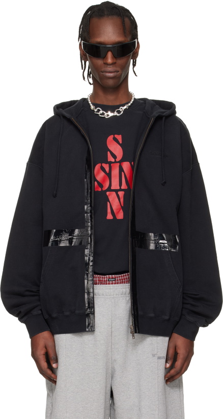 Photo: VETEMENTS Black Taped Zip-Up Hoodie