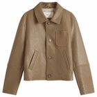 AMI Paris Men's Leather Buttoned Jacket in Smoke Grey