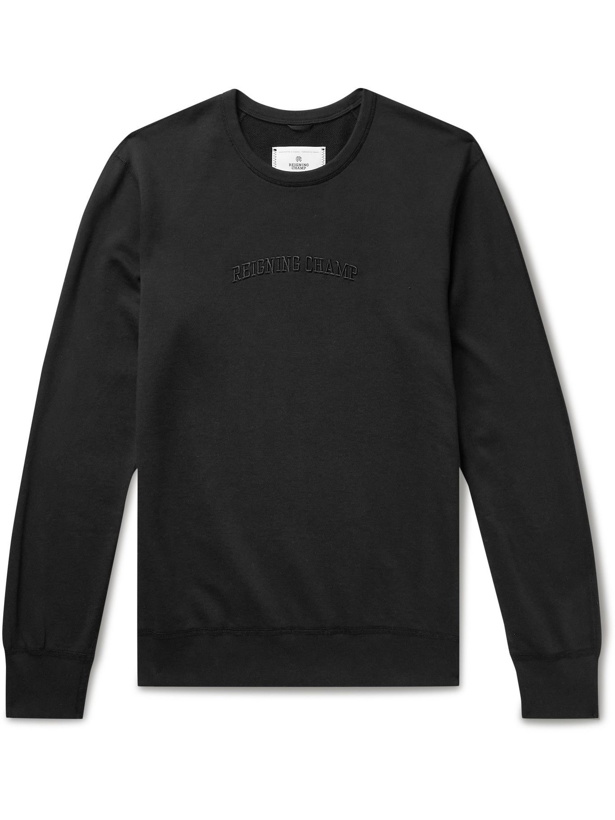 Photo: REIGNING CHAMP - Slim-Fit Logo-Embroidered Loopback Pima Cotton-Jersey Sweatshirt - Black